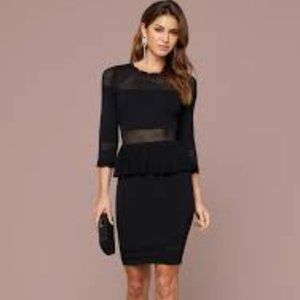 Bebe Dress Pointelle Peplum Fitted knit Black NWT